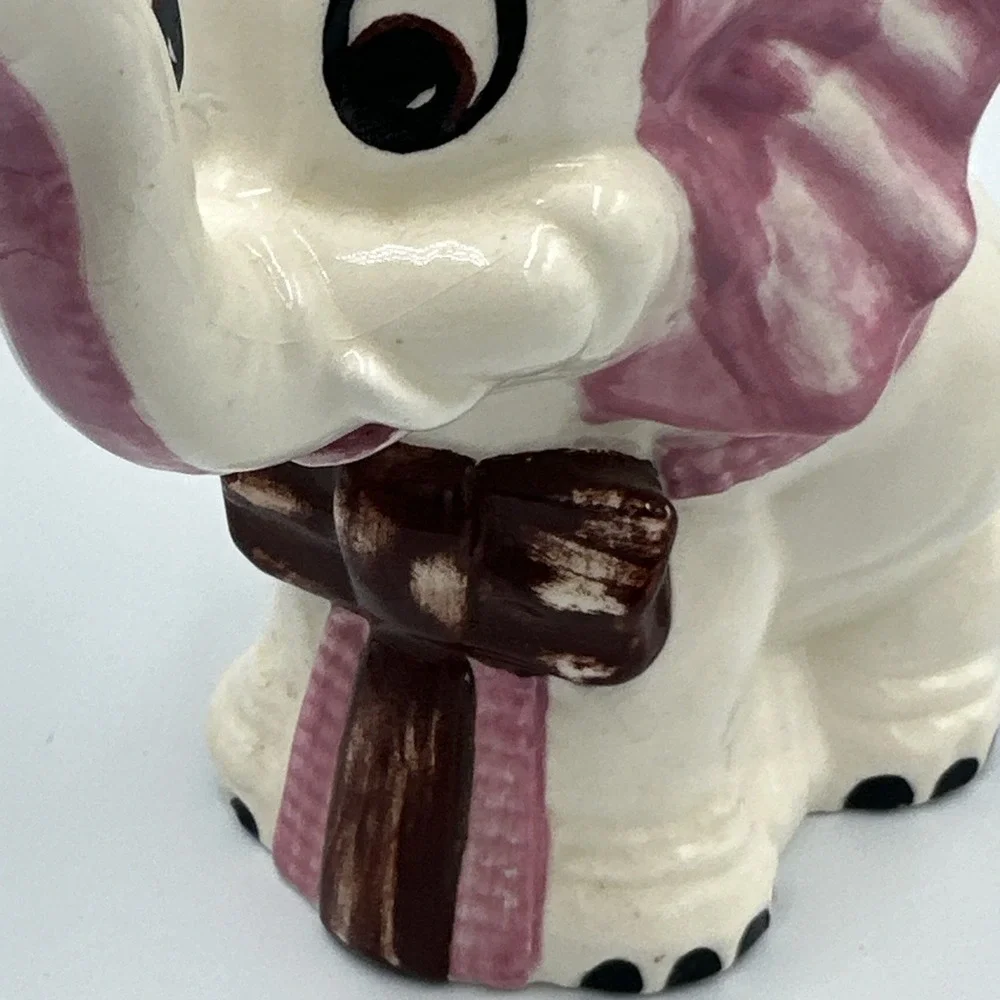 VTG Ceramic Elephant‎ Watering Pitcher Jug Planter Pink Bow Cute Sprinkler Spout